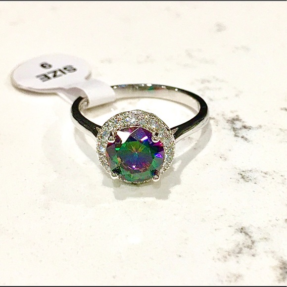 925 S Silver Rainbow and White Topaz Ring sz 9 - Picture 10 of 15